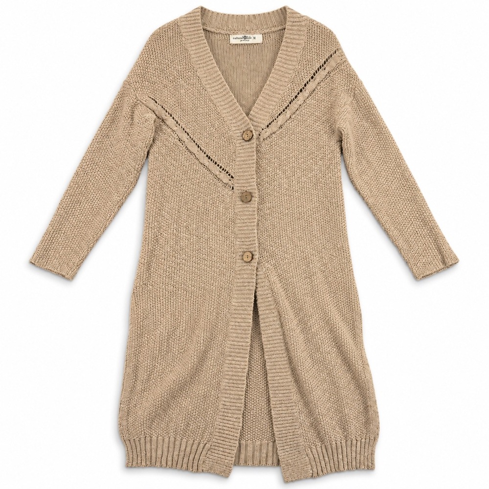 Natural Life Cardigan Womens M Cotton Cable Knit Long Duster Boho Cottagecore